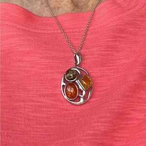 Sterling silver tri- color amber necklace